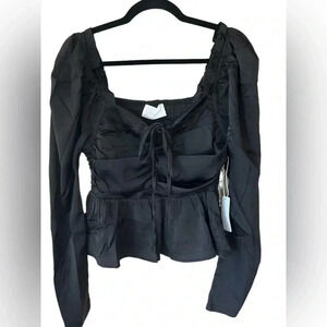 Six/Fifty Women's The Rudy Long Sleeve Ruched Peplum Blouse Top Size Small